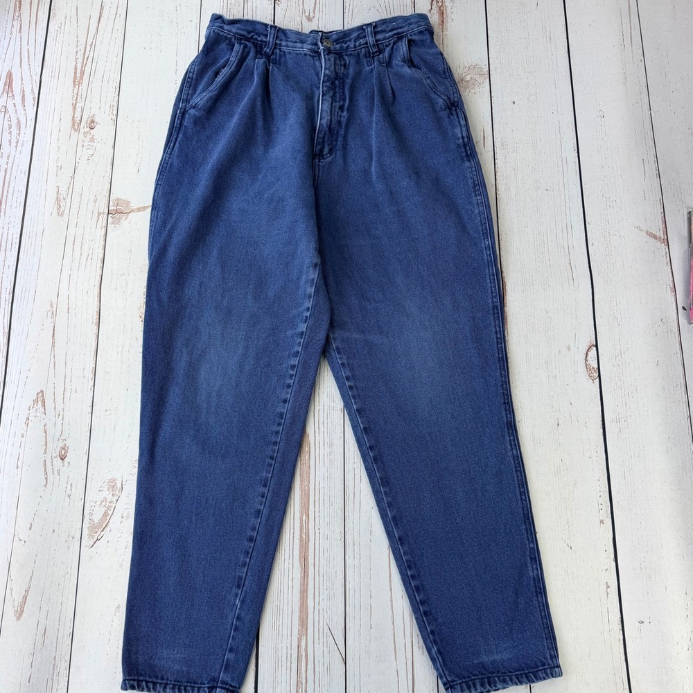 Bill Blass Vintage High Waisted Mom Jeans Blue Pleated Tapered Denim Size 12 27w